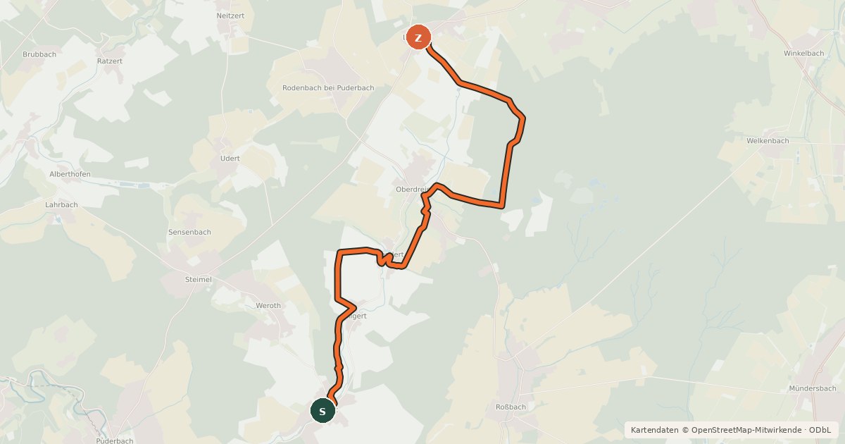 Kartenübersicht der Radroute Radwanderweg Woldert-Lautzert