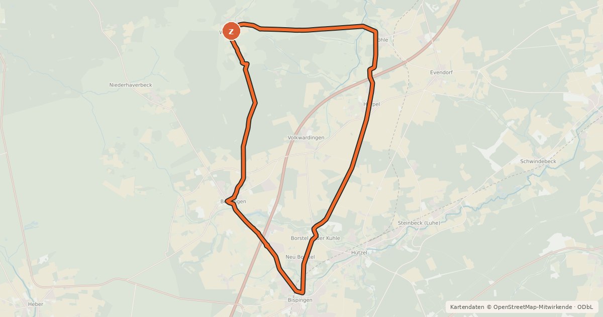 Kartenübersicht der Radroute Radweg 1 Bispingen