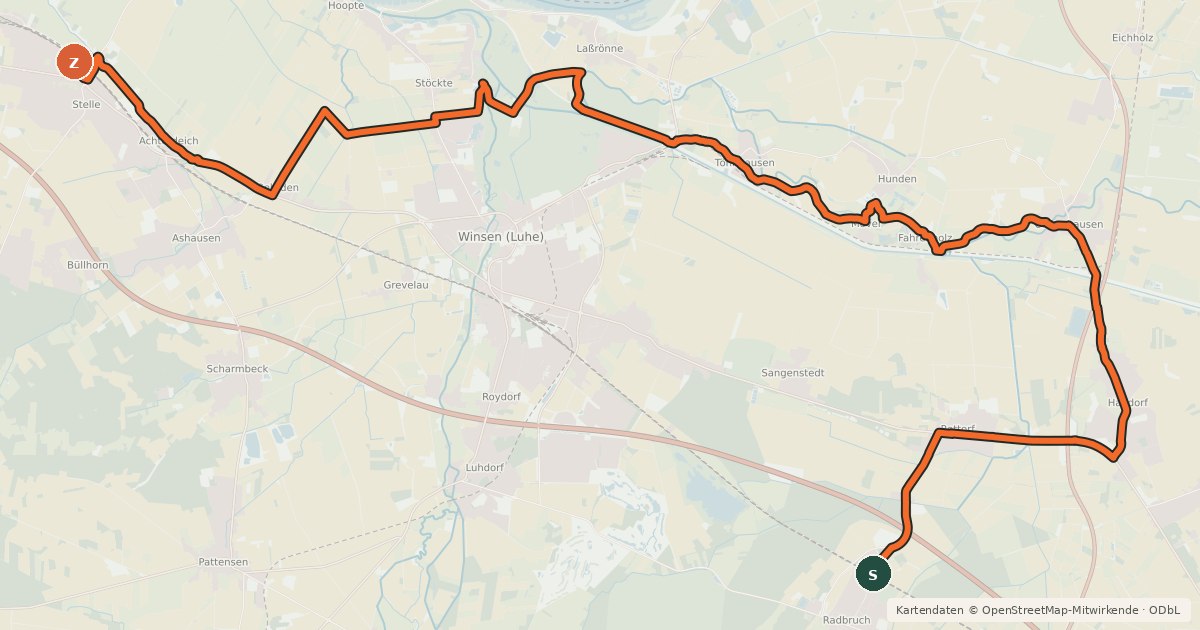 Kartenübersicht der Radroute Radweg 14