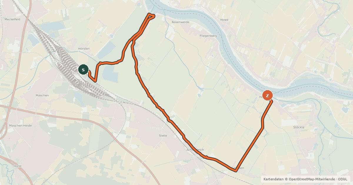 Kartenübersicht der Radroute Radweg 3 Durch zwei Bundesländer mit der Fähre