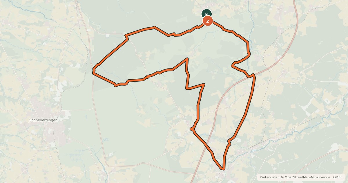 Kartenübersicht der Radroute Radweg 5 Bispingen