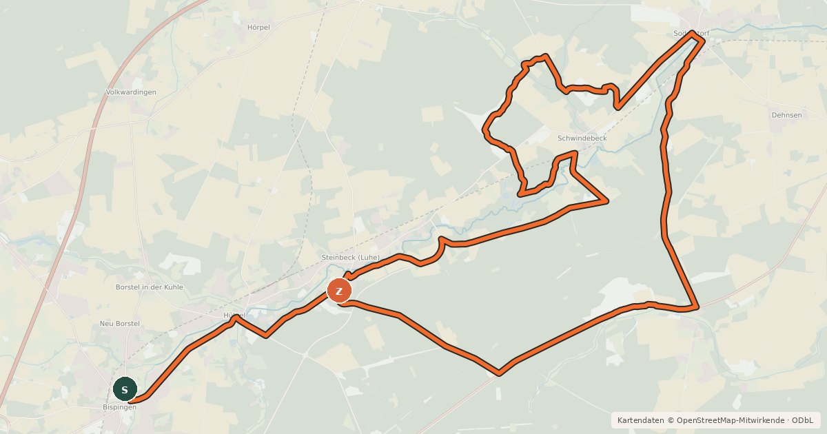Kartenübersicht der Radroute Radweg 6 Bispingen
