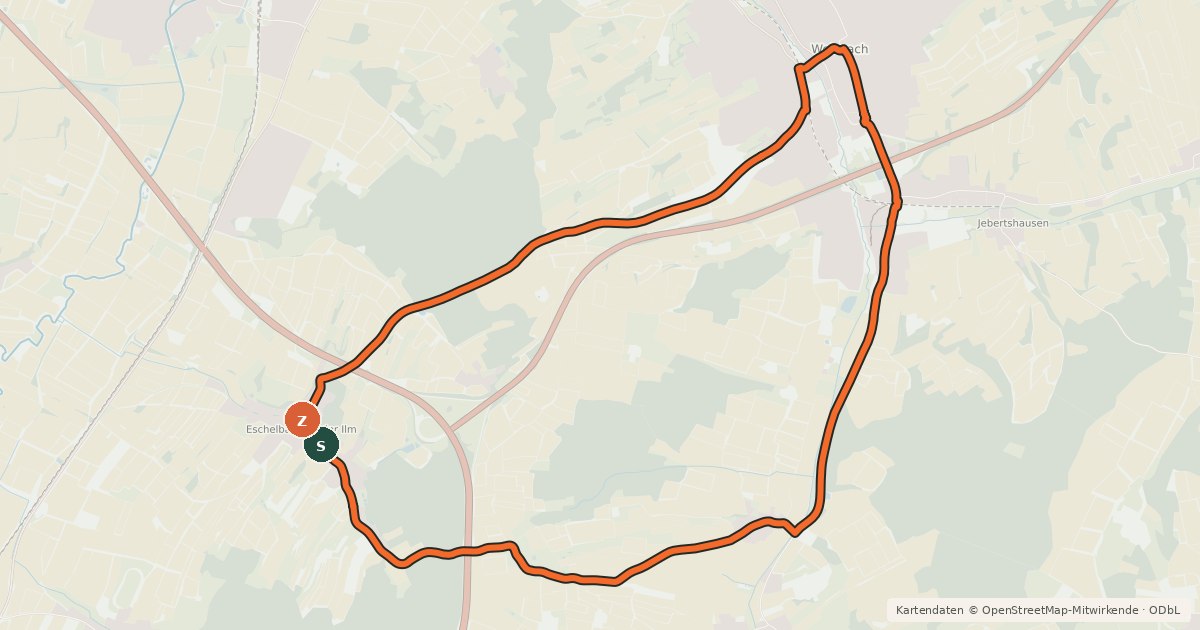 Kartenübersicht der Radroute Radweg 84
