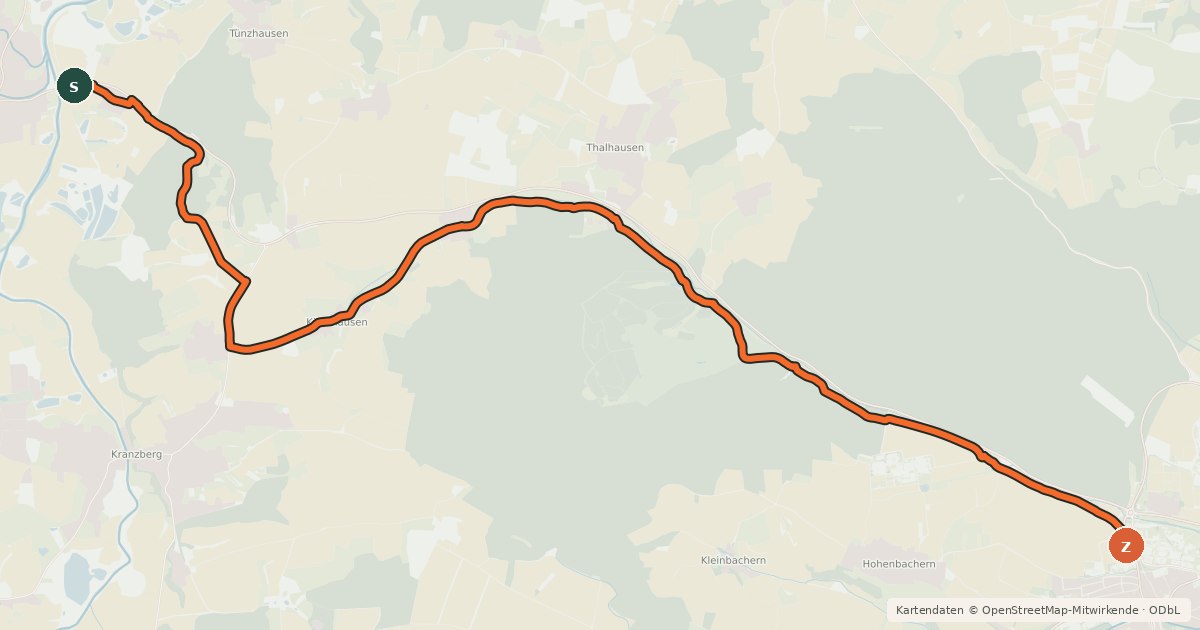 Kartenübersicht der Radroute Radweg Allershausen - Freising