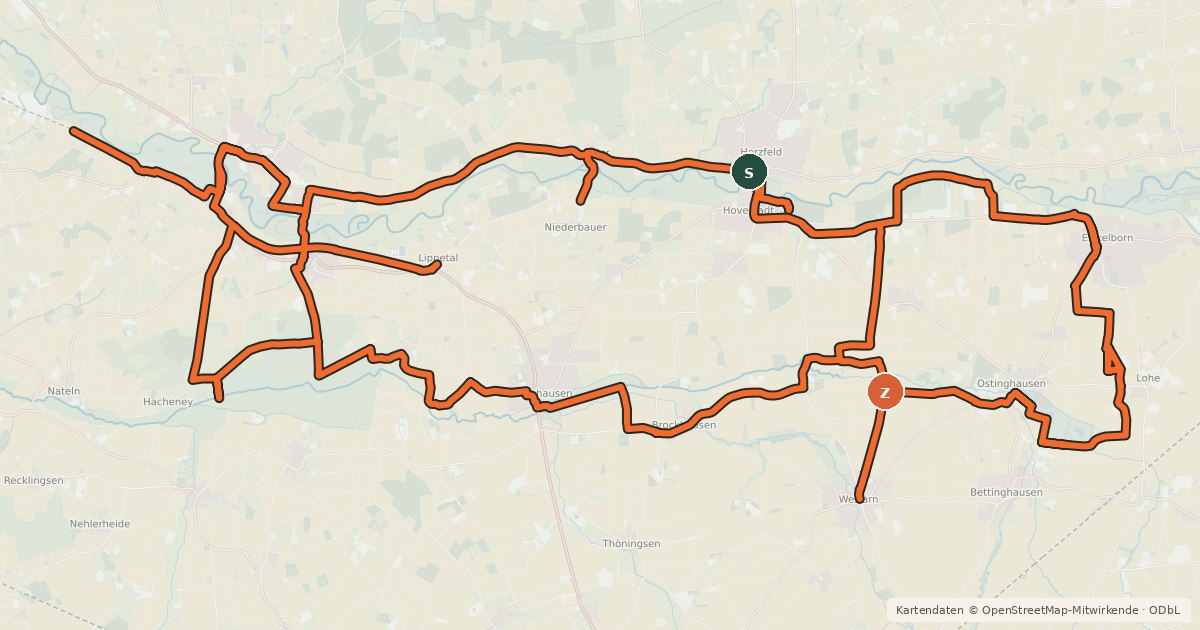 Kartenübersicht der Radroute Radweg Auenland