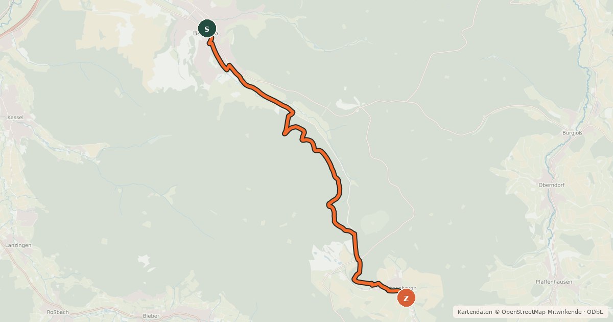 Kartenübersicht der Radroute Radweg Bad Orb - Lettgenbrunn