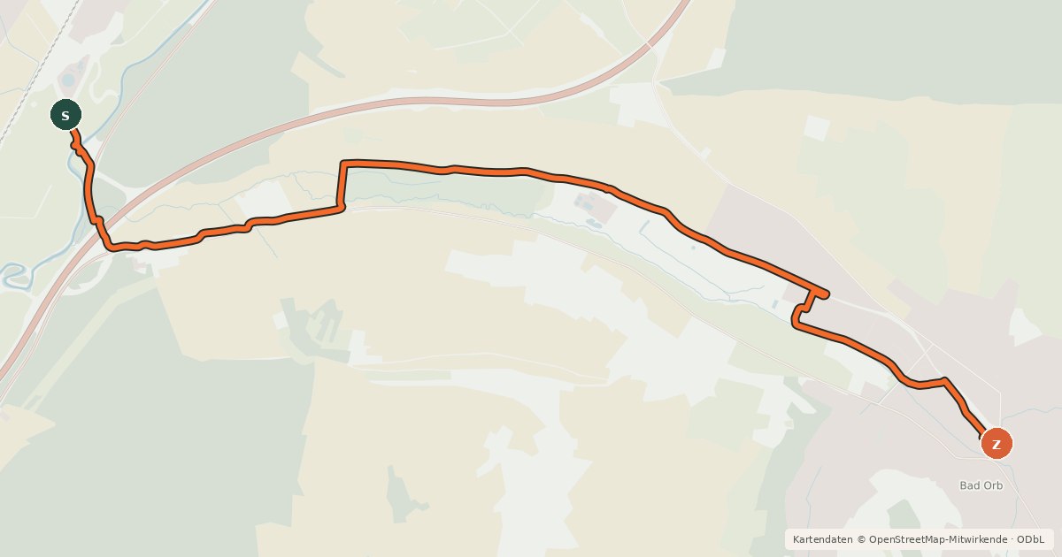 Kartenübersicht der Radroute Radweg Bad Orb - Wächtersbach - Gelnhausen
