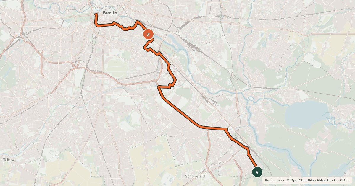 Kartenübersicht der Radroute Radweg Berlin-Dresden [BE]