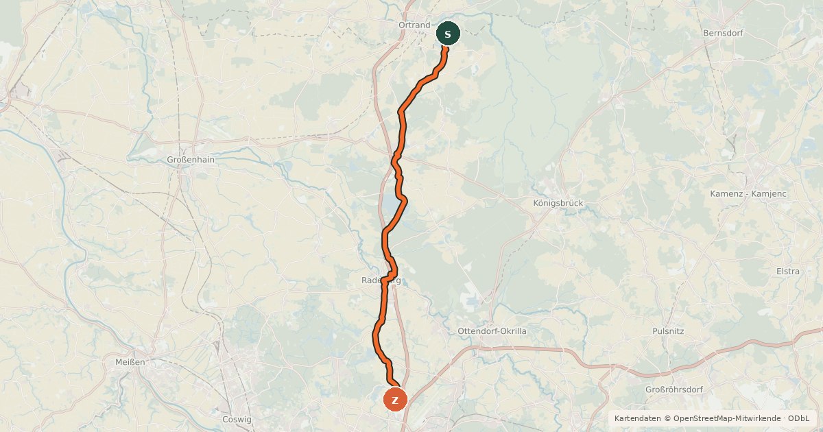 Kartenübersicht der Radroute Radweg Berlin-Dresden [SN]