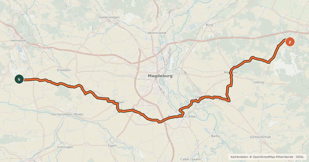 Kartenübersicht der Radroute Radweg Berlin-Hameln (Teilstrecke Sachsen-Anhalt)