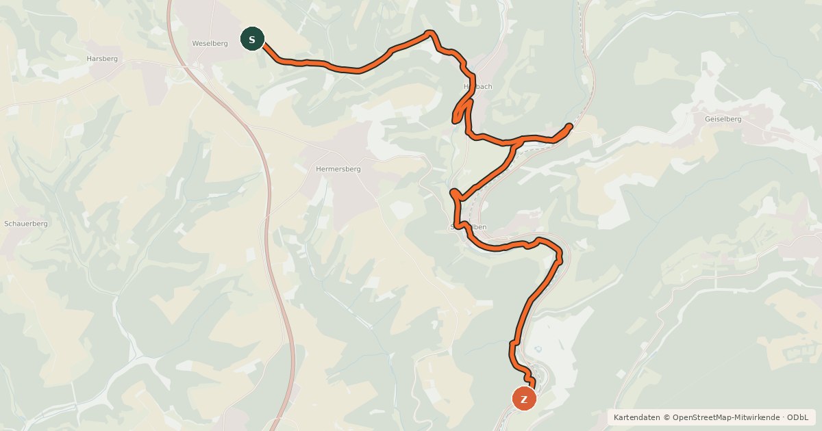Kartenübersicht der Radroute Radweg buntes Fahrrad(?)