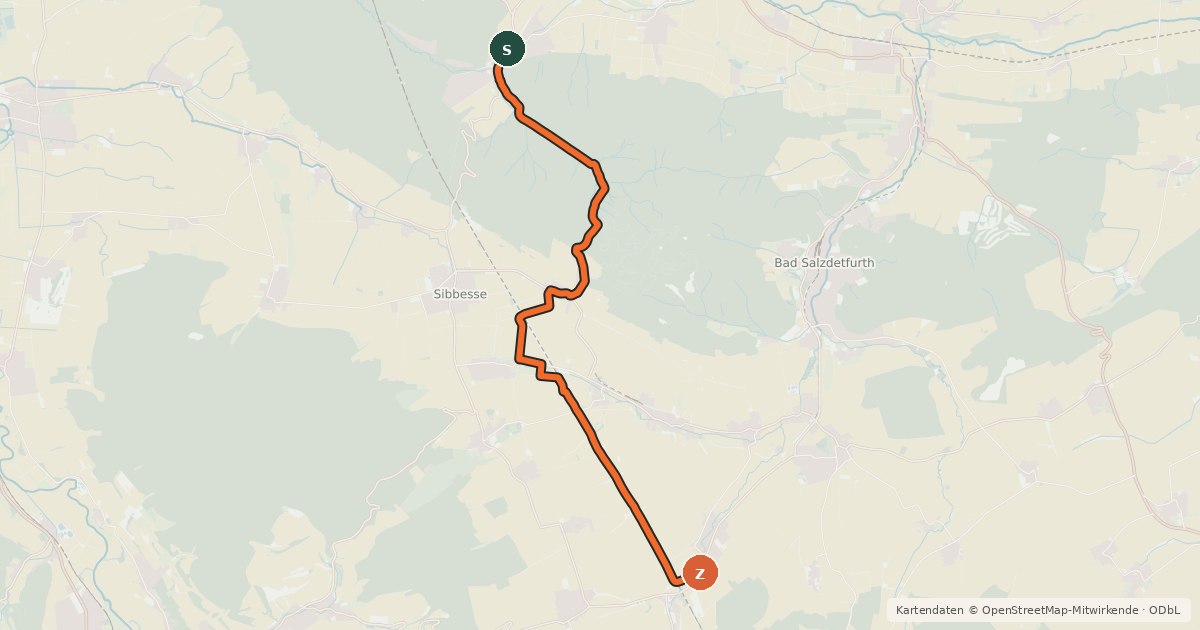 Kartenübersicht der Radroute Radweg Diekholzen-Sehlem