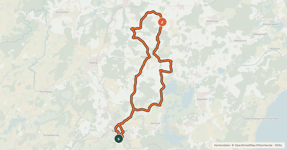 Kartenübersicht der Radroute Radweg E2 - Bad Endorf