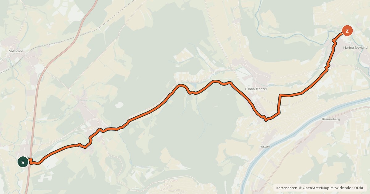 Kartenübersicht der Radroute Radweg Esch - Maring-Noviand