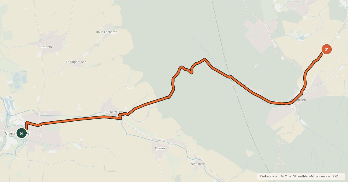 Kartenübersicht der Radroute Radweg Gronau-Hildesheim