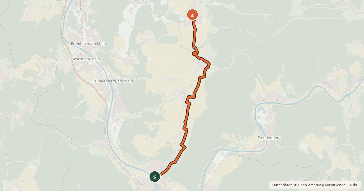 Kartenübersicht der Radroute Radweg Großheubach-Eschau