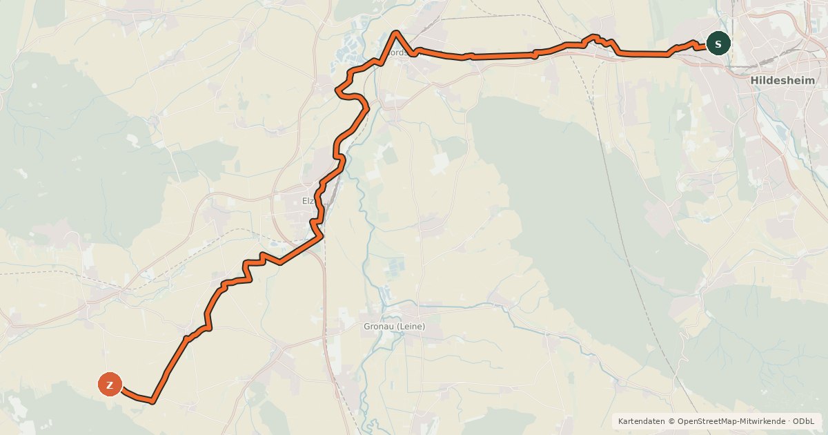 Kartenübersicht der Radroute Radweg Hameln-Hildesheim