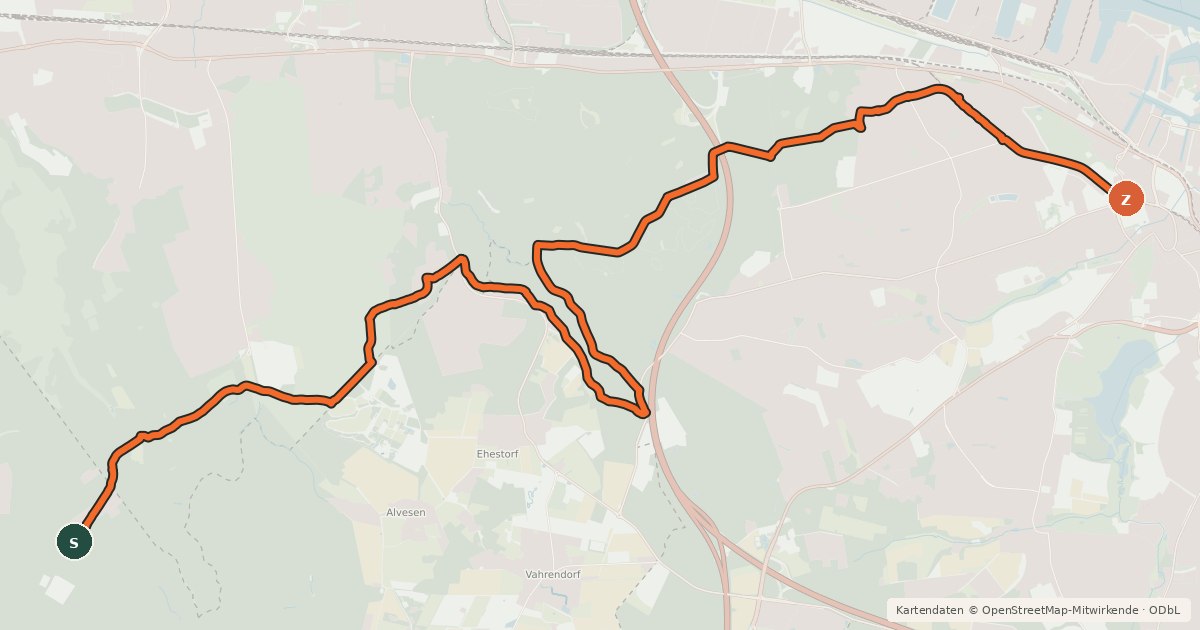 Kartenübersicht der Radroute Radweg "Harburger Berger"