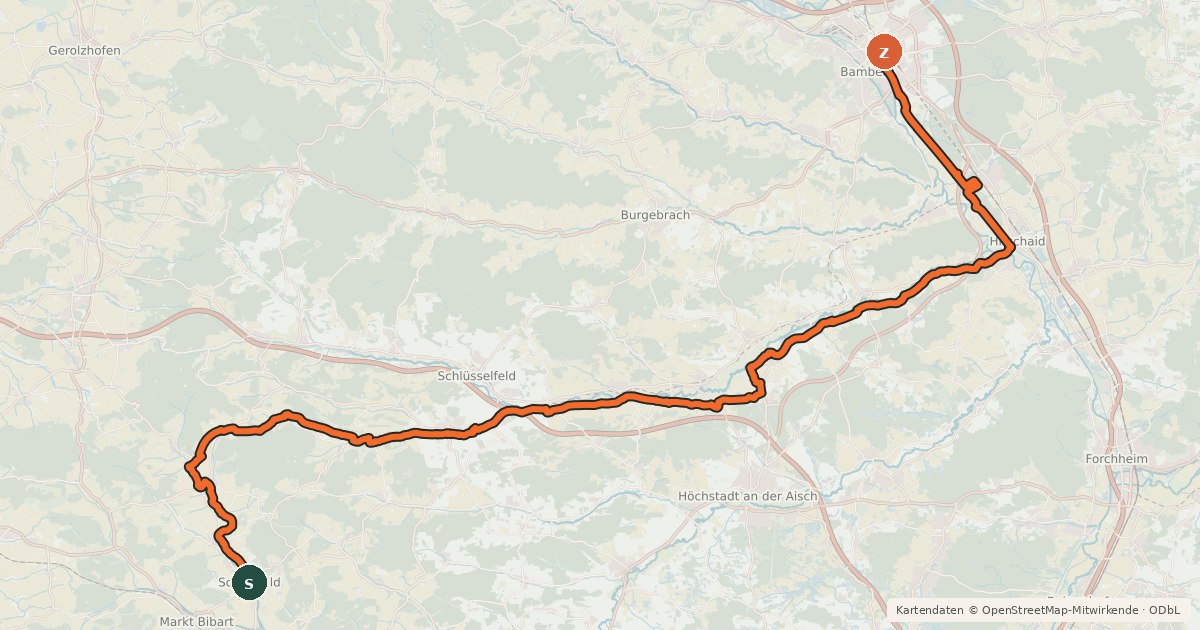 Kartenübersicht der Radroute Radweg Haslach-Reiche Ebrach