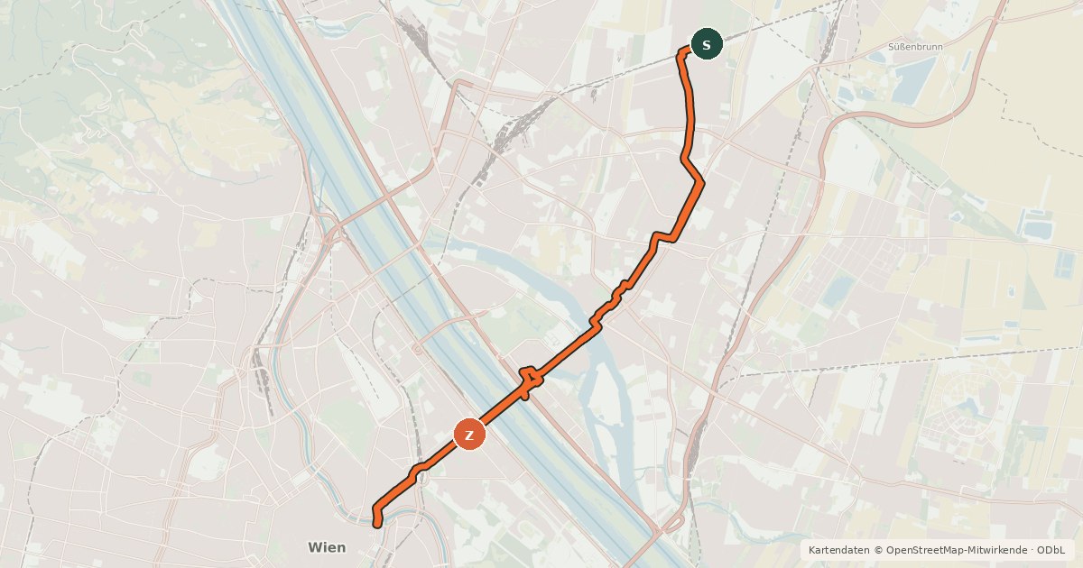 Kartenübersicht der Radroute Radweg Kagran