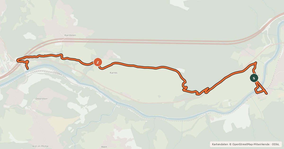 Kartenübersicht der Radroute Radweg Karres