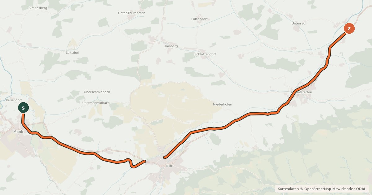 Kartenübersicht der Radroute Radweg Krumpe