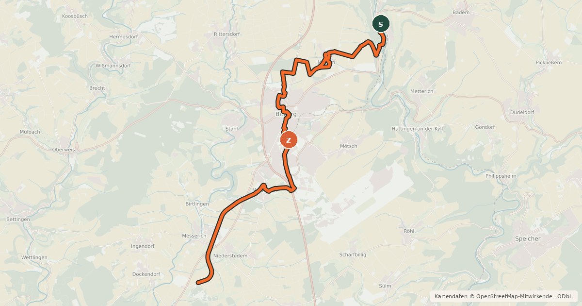 Kartenübersicht der Radroute Radweg Kyll zur Nims