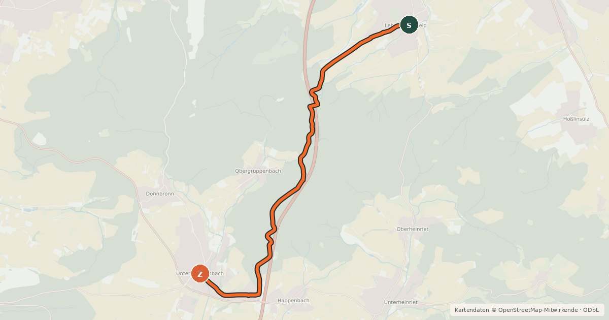 Kartenübersicht der Radroute Radweg Lehrensteinsfeld - Untergruppenbach