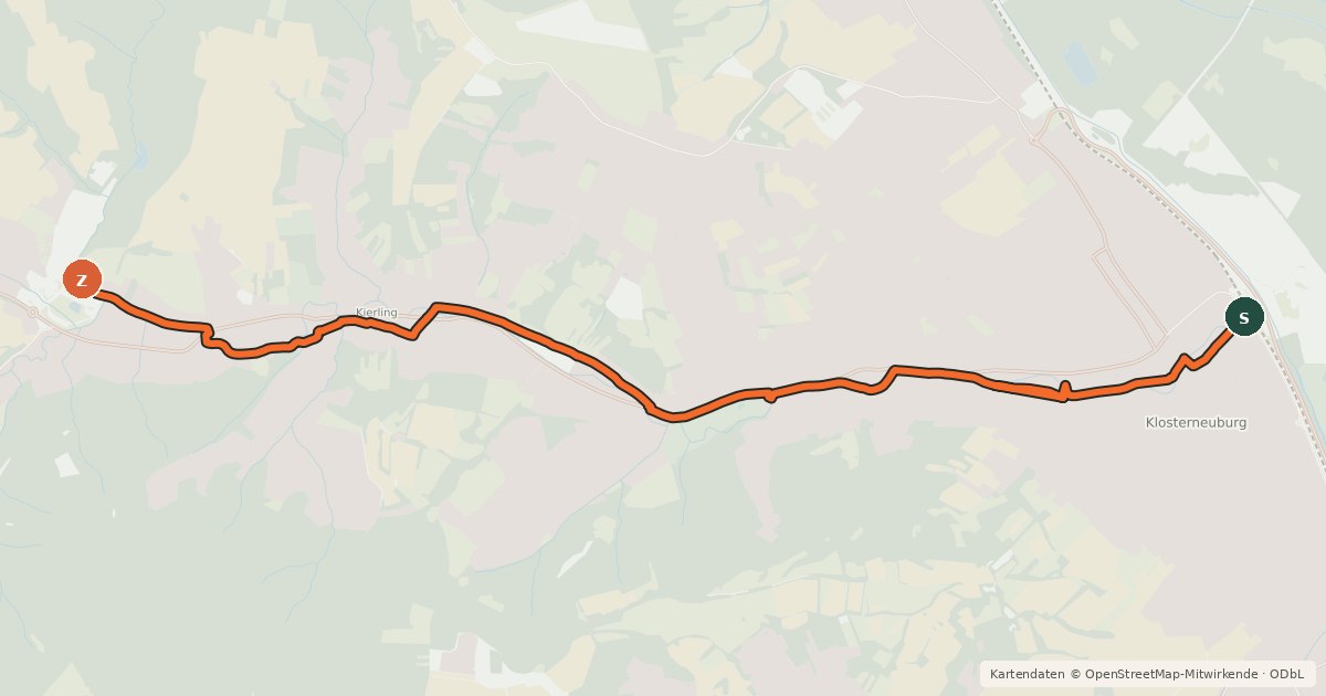 Kartenübersicht der Radroute Radweg Maria Gugging - Klosterneuburg
