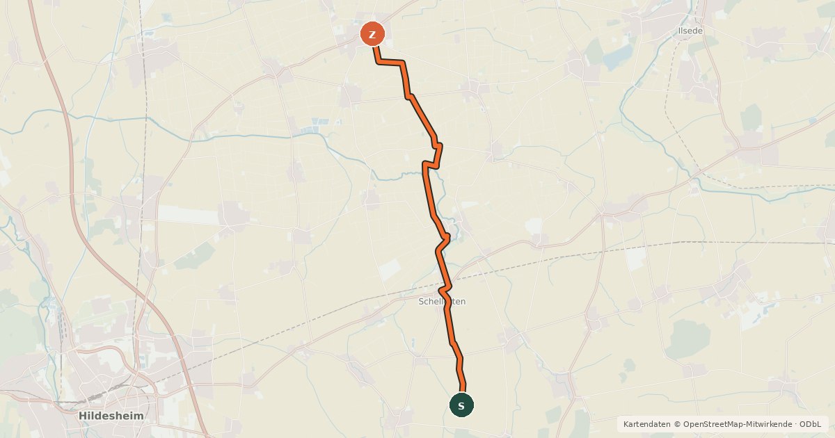 Kartenübersicht der Radroute Radweg Ottbergen-Hohenhameln