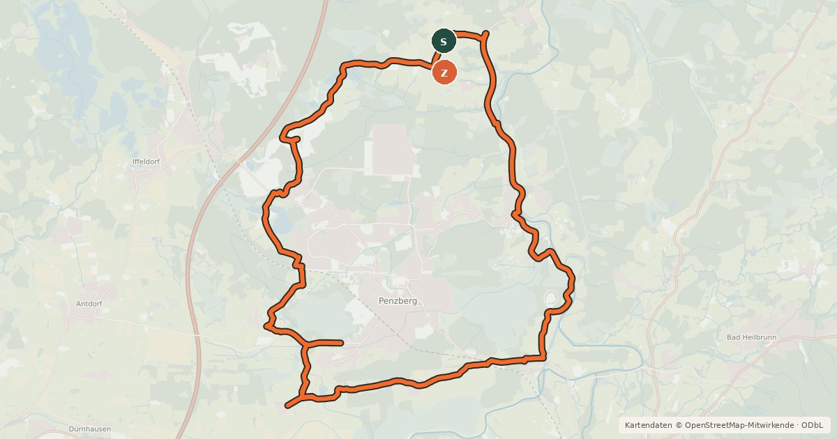 Kartenübersicht der Radroute Radweg R1 Rund um Penzberg