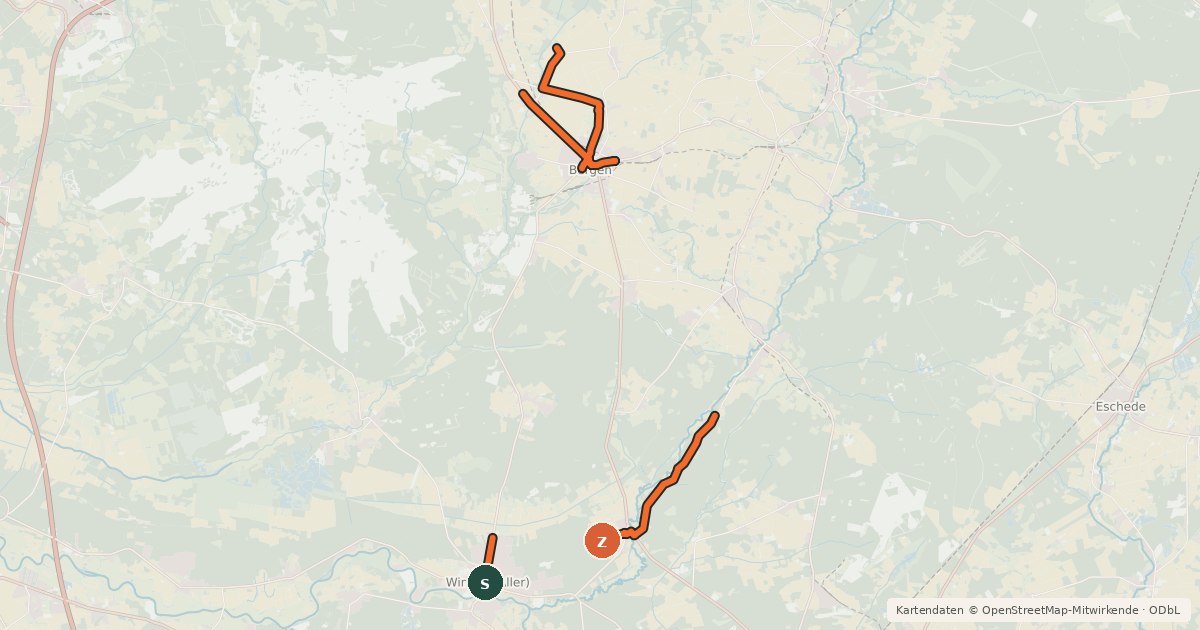 Kartenübersicht der Radroute Radweg Regionalschleife 1 Winsen