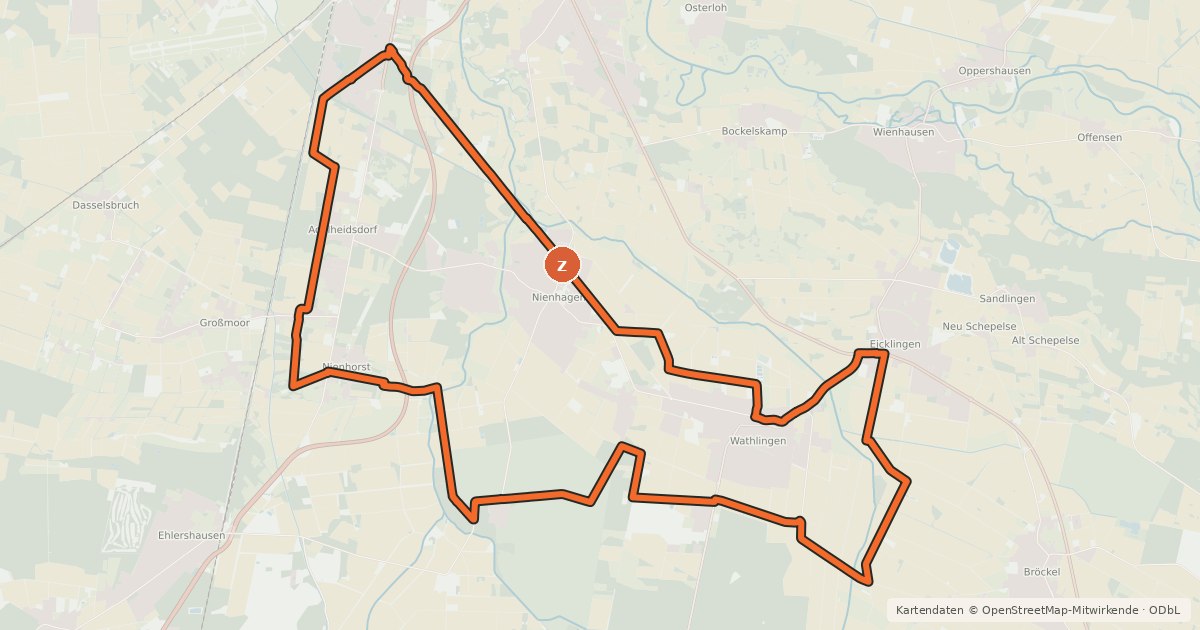 Kartenübersicht der Radroute Radweg Regionalschleife 6 Wahtlingen