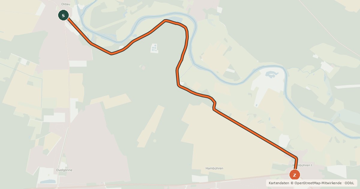 Kartenübersicht der Radroute Radweg Regionalschleife 7 Hambühren