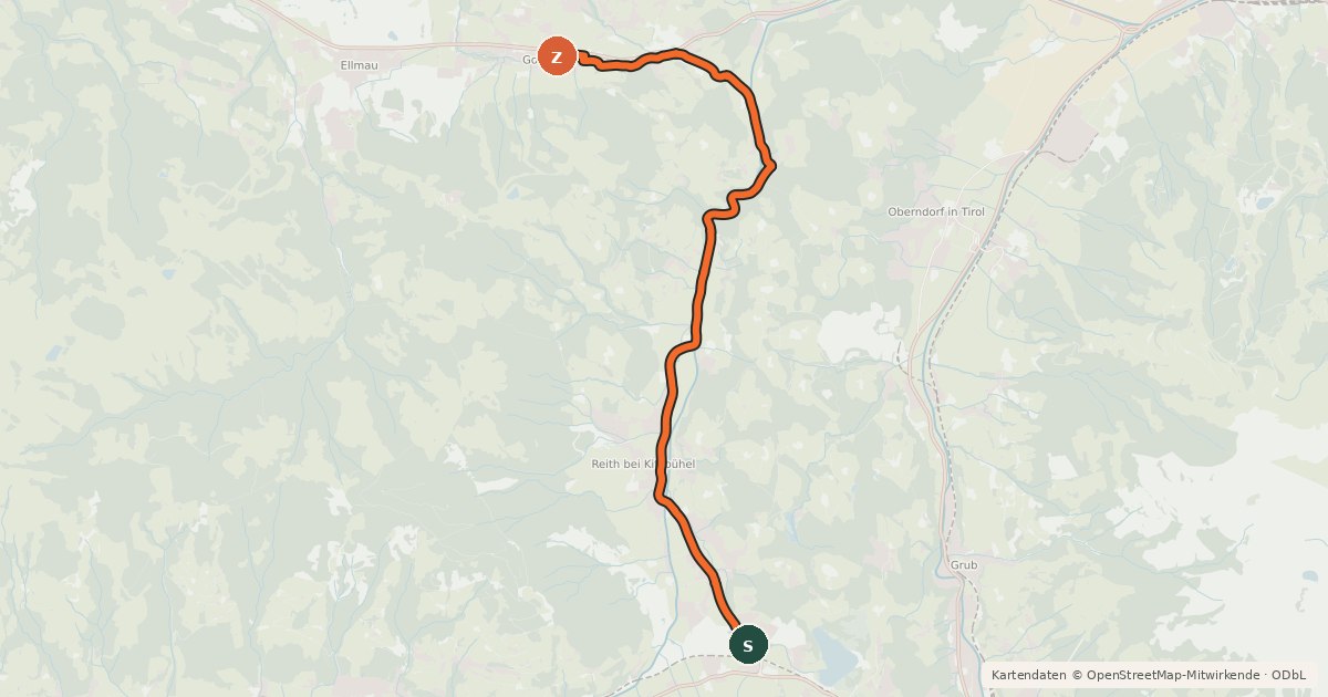 Kartenübersicht der Radroute Radweg Reith bei Kitzbühel