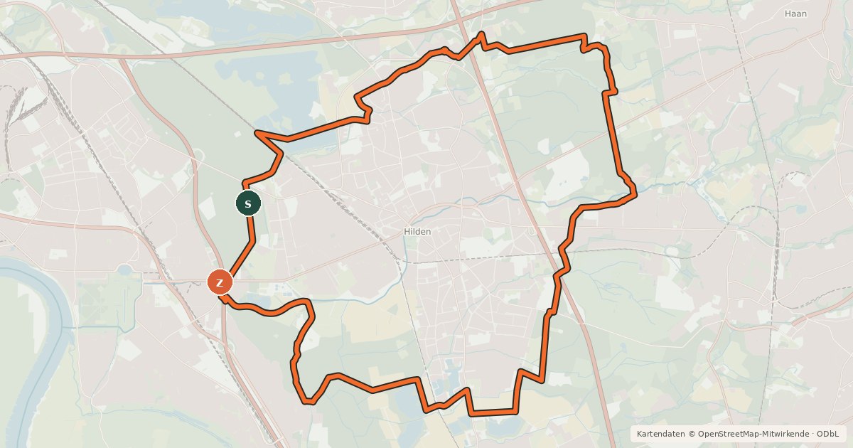 Kartenübersicht der Radroute Radweg Rund um Hilden