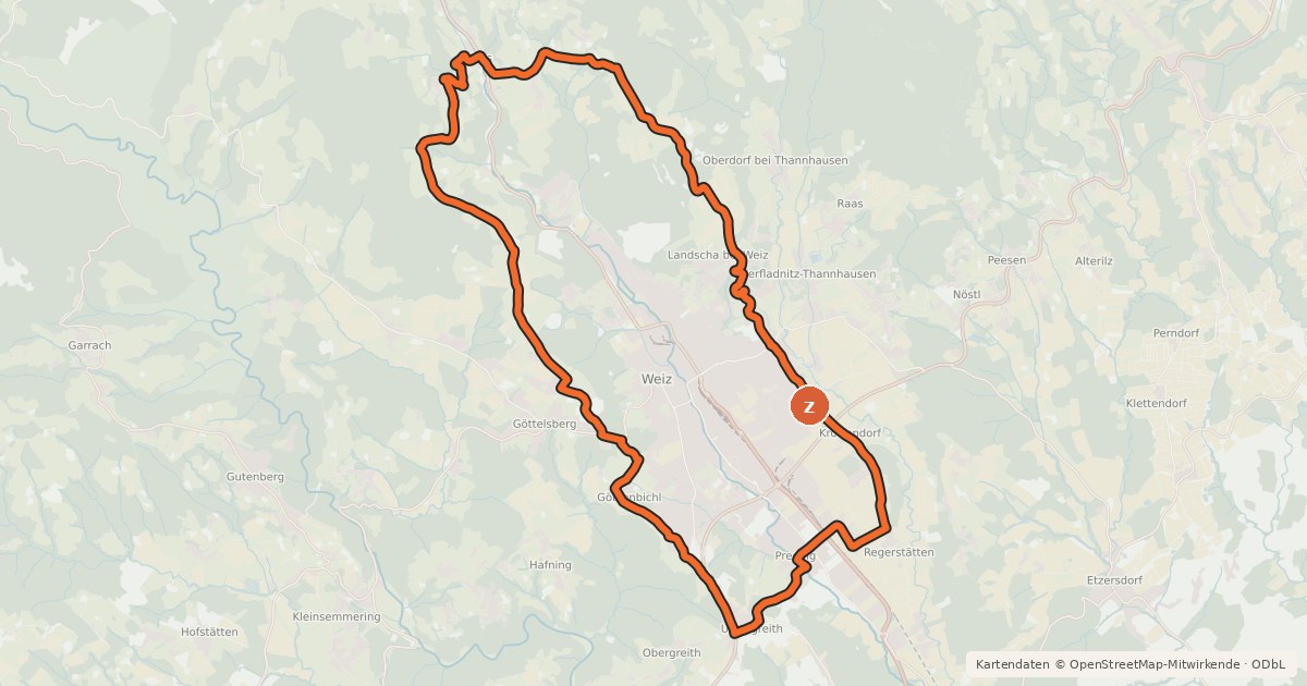 Kartenübersicht der Radroute Radweg rund um Weiz