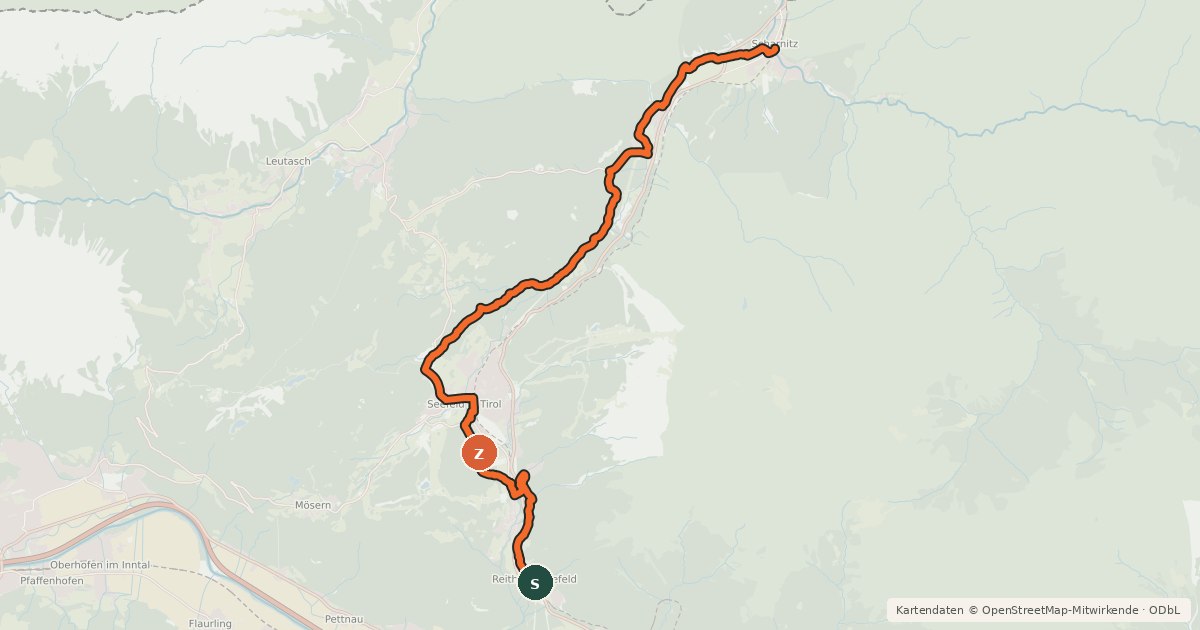Kartenübersicht der Radroute Radweg Seefeld