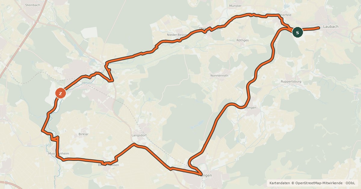 Kartenübersicht der Radroute Radweg Solmser Land