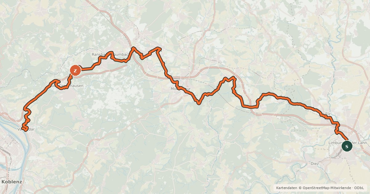 Kartenübersicht der Radroute Radweg Südlicher Westerwald