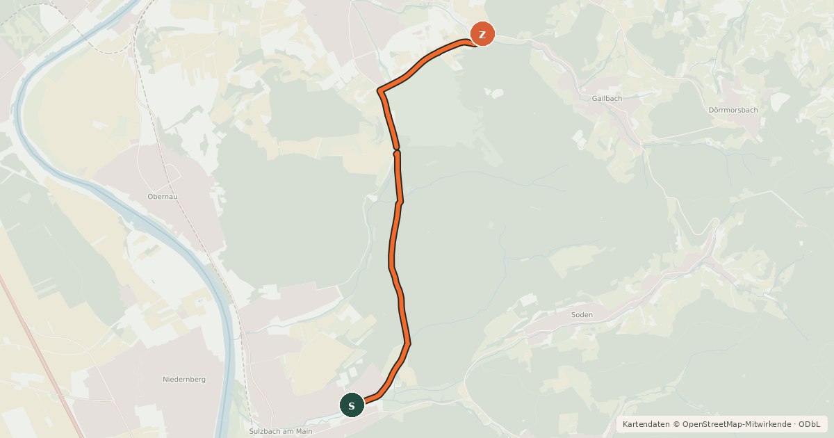 Kartenübersicht der Radroute Radweg Sulzbach - Schweinheim