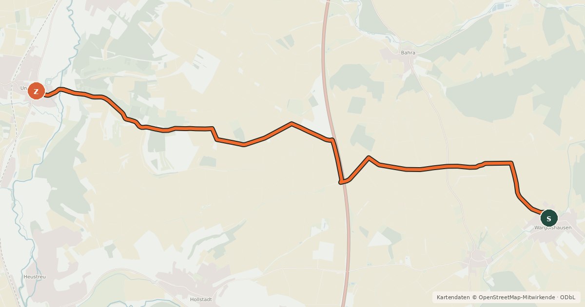 Kartenübersicht der Radroute Radweg Wargolshausen - Unsleben