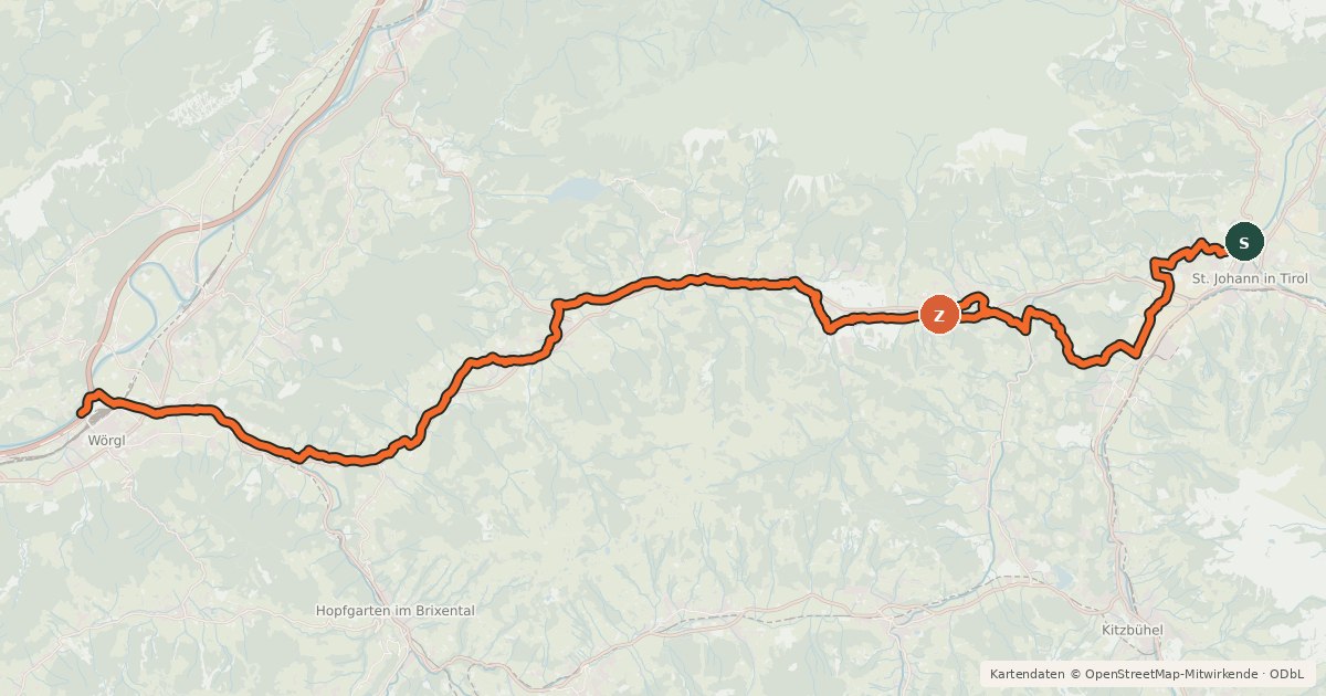 Kartenübersicht der Radroute Radweg Wilder Kaiser (Wörgl)