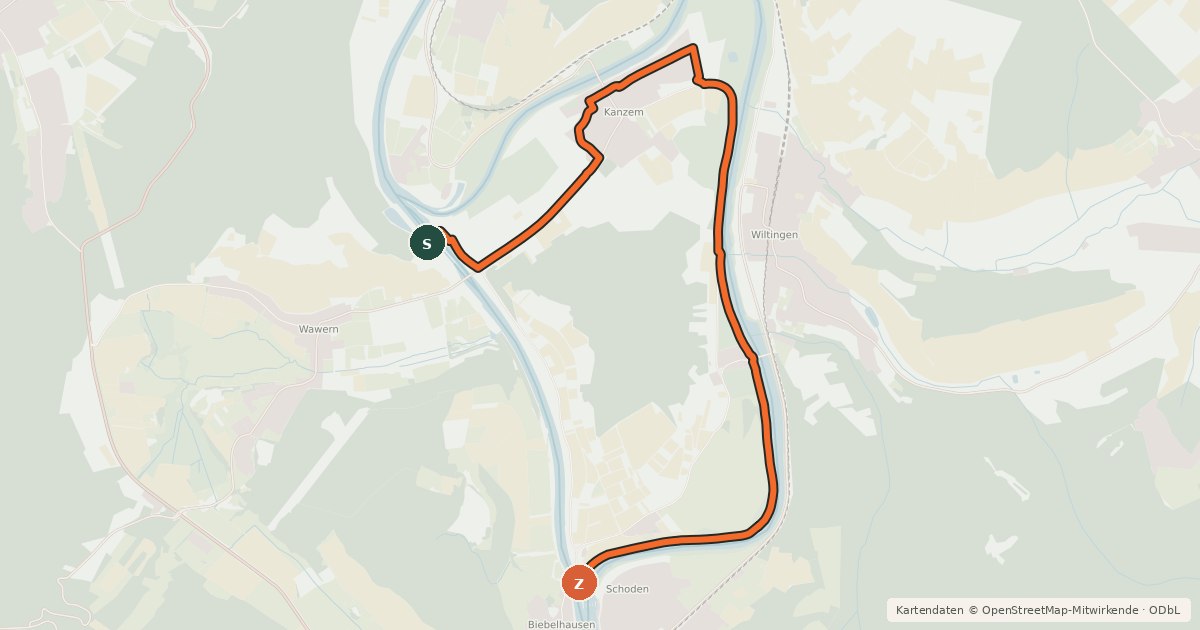 Kartenübersicht der Radroute Radweg Wiltinger Saarbogen