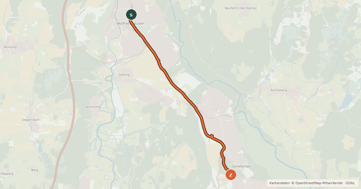 Kartenübersicht der Radroute Radweg Wolfratshausen Geretsried