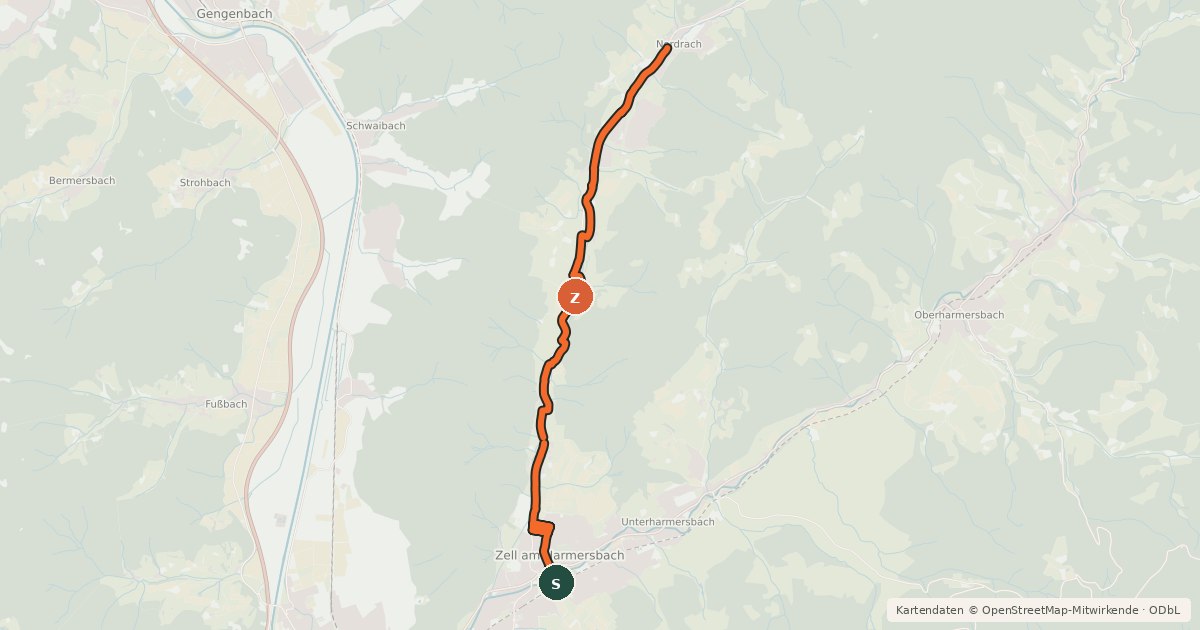 Kartenübersicht der Radroute Radweg Zell a.H. - Nordrach