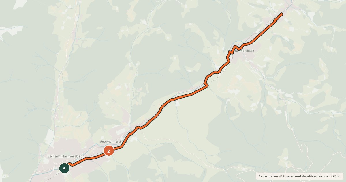 Kartenübersicht der Radroute Radweg Zell a.H.-Oberharmesbach