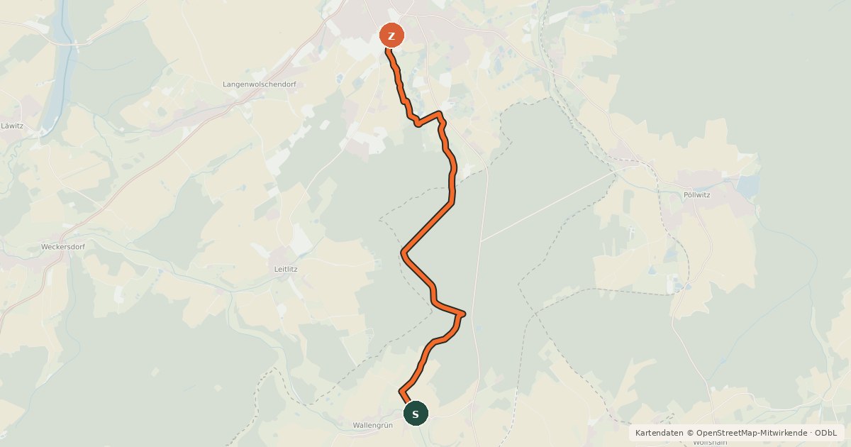 Kartenübersicht der Radroute Radweg Zeulenroda - Pausa