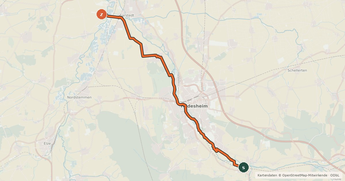 Kartenübersicht der Radroute Radweg zur Kunst 1
