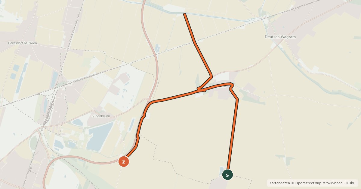 Kartenübersicht der Radroute Radweganschluss Gross-Enzersdorf/Lobau - Marchfeldkanal Radweg